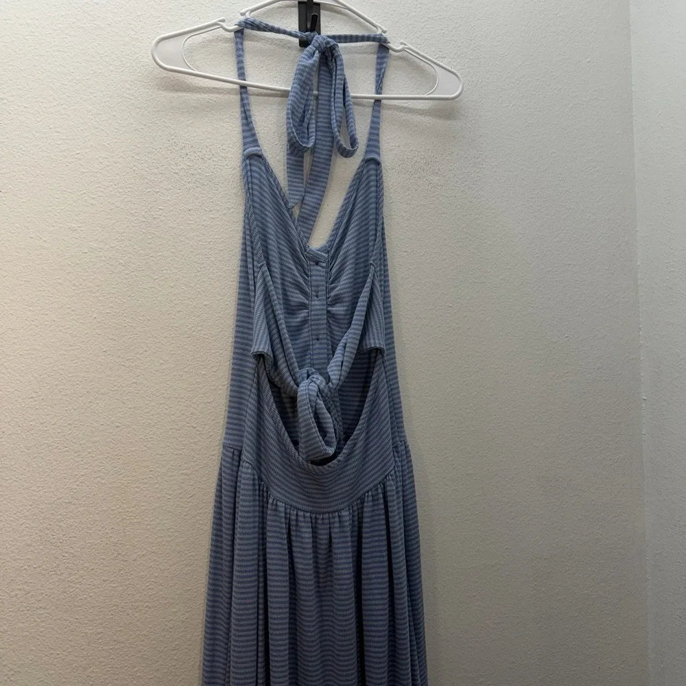 Free People Size M Nina Summer Halter Maxi Dress Coastal Boho Striped Sundress - Picture 4 of 12